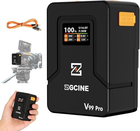 ZGCINE V Mount Battery V99 Pro, 94.72Wh 6400mAh V Lock Battery, PD100W 1.5H Full Charge, Airline-Safe, OLED Screen, D-Tap/Dual USB-C/BP/Dual DC for Camera Camcorder Monitor Laptop Video Light Phone in Kuwait