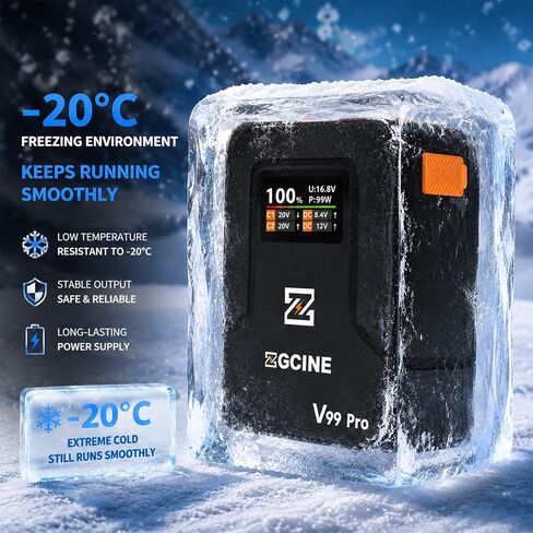 ZGCINE V Mount Battery V99 Pro, 94.72Wh 6400mAh V Lock Battery, PD100W 1.5H Full Charge, Airline-Safe, OLED Screen, D-Tap/Dual USB-C/BP/Dual DC for Camera Camcorder Monitor Laptop Video Light Phone in Kuwait