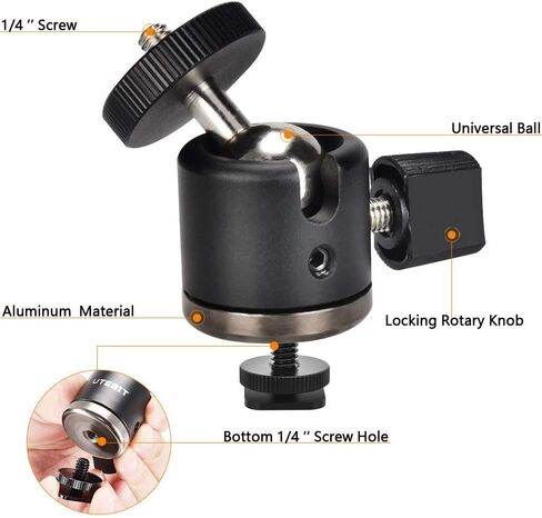 UTEBIT 20mm Mini Ball Head Tripod Head Mount with 1/4" hot Shoe, Black | 360° Rotatable Camera Mount Adapte Aluminium Ball Heads Compatible with Tripods, Monopods, HTC Vive, SLR Cameras Load 2.5lb in Kuwait