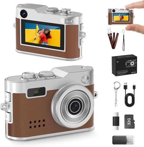 Mini Keychain Camera, 1080P & 2MP Retro Aesthetic, 32GB Memory, Pocket-Sized Vintage Camera, Bag Charm, Birthday Gift in Kuwait