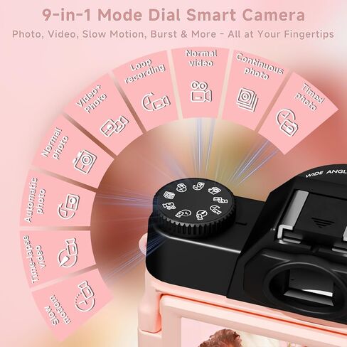 6K Digital Camera for Photography Autofocus, 64MP WiFi Vlogging Camera for YouTube with 3" 180° Flip Screen 16X Zoom, 64GB SD Card & 2 Batteries Pink Compact Travel Camera for Beginners Teens in Kuwait