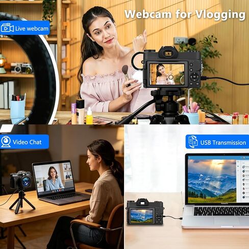 4K Digital Camera for Photography 48MP, WiFi 180° Flip Screen | Anti-shake, 16X zoom, Wide-angle and Macro lens, Rechargeable battery, for YouTube vlogging, Travel, Teens, Beginners in Kuwait