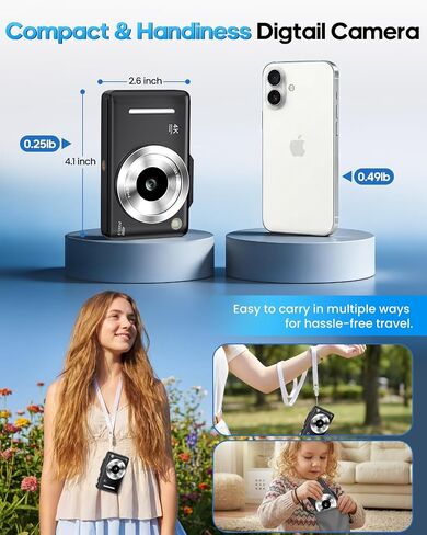 Digital Camera 4K Autofocus Vlogging Camera for Photography with 16X Zoom Anti Shake, 32GB Card, 48MP Compact Portable Point and Shoot Camera for Kids Boys Girls Teens Beginner（Black） in Kuwait