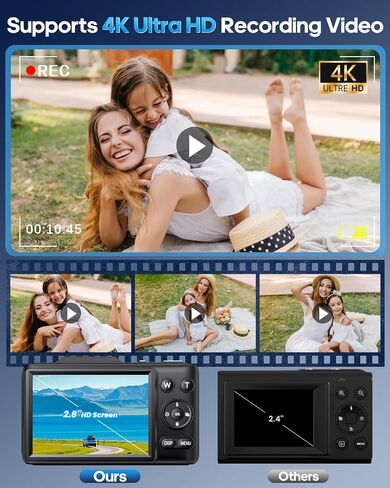 Digital Camera 4K Autofocus Vlogging Camera for Photography with 16X Zoom Anti Shake, 32GB Card, 48MP Compact Portable Point and Shoot Camera for Kids Boys Girls Teens Beginner（Black） in Kuwait
