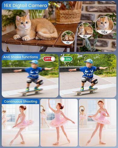 Digital Camera 4K Autofocus Vlogging Camera for Photography with 16X Zoom Anti Shake, 32GB Card, 48MP Compact Portable Point and Shoot Camera for Kids Boys Girls Teens Beginner（Black） in Kuwait