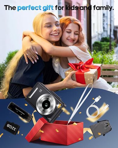 Digital Camera 4K Autofocus Vlogging Camera for Photography with 16X Zoom Anti Shake, 32GB Card, 48MP Compact Portable Point and Shoot Camera for Kids Boys Girls Teens Beginner（Black） in Kuwait