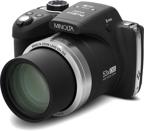 MINOLTA MN53Z 16 MP / 1080P FHD Bridge Digital Camera w/53x Optical Zoom (Black) Bundle with 32GB Memory Card + Camara Bag + Cleaning Kit + Vlogging Tripod + Accessories in Kuwait