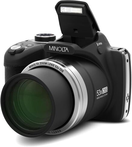 MINOLTA MN53Z 16 MP / 1080P FHD Bridge Digital Camera w/53x Optical Zoom (Black) Bundle with 32GB Memory Card + Camara Bag + Cleaning Kit + Vlogging Tripod + Accessories in Kuwait