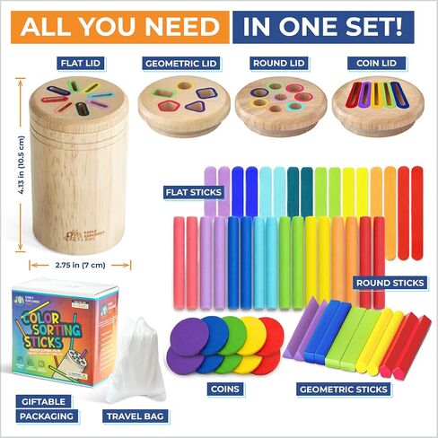 Toddler Montessori Toys, Wooden Color Sorting, Fine Motor Toys for Toddlers | 4 Interchangeable Lids, Stays Locked When Turned, Travel-friendly, Independent Play, Motor Skills Through Play in Saudi Arabia