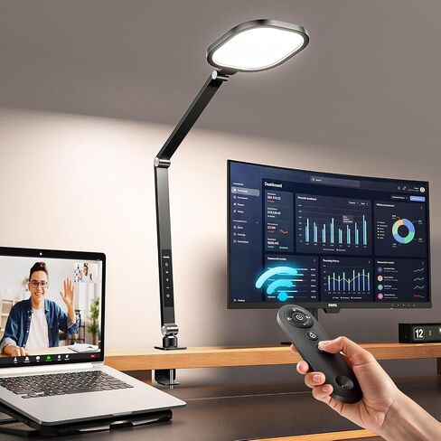 LED Desk Lamp for Home Office with Clamp, Remote, 30 Modes | Eye-Care, Pro Lighting for Zoom Meeting, Video Streaming, Recording, Flexible Arm, Memory, 2000LM, CRI 97.8 in Kuwait