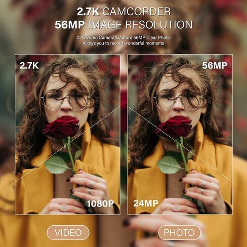 Camcorder Video Camera QHD 2.7K 56MP 16X Digital Zoom Vlogging Camera | 2.8 Inch 270 Degree Rotation LCD Screen Camcorder with LED Fill Light for YouTube, 32GB SD Card and Two Batteries in Kuwait