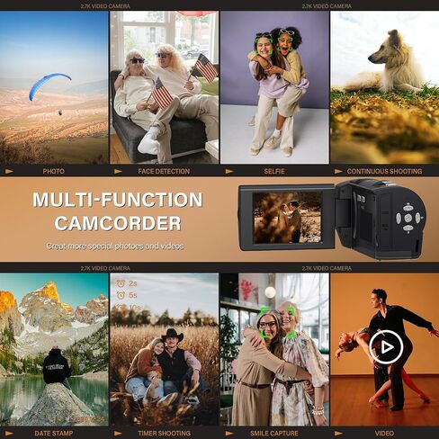 Camcorder Video Camera QHD 2.7K 56MP 16X Digital Zoom Vlogging Camera | 2.8 Inch 270 Degree Rotation LCD Screen Camcorder with LED Fill Light for YouTube, 32GB SD Card and Two Batteries in Kuwait