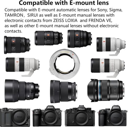 Funmount ETZ Pro Auto Focus Lens Adapter Compatible with Sony E-Mount Lens to Nikon Z-Mount Cameras ZR,Zf, Z5II, Z9, Z8, Z6III, Z7II, Z50II and Other Z-Series Cameras in Kuwait