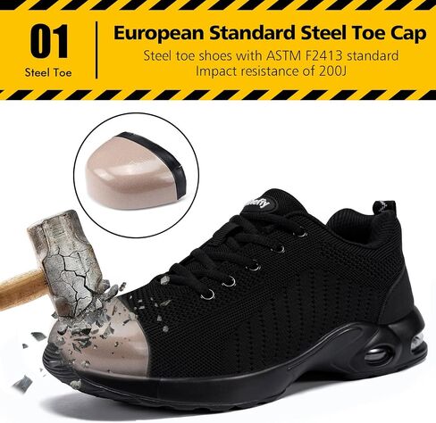 Tinefiy Steel Toe Shoes for Women Comfortable Safety Work Sneaker | Steel toe, Puncture Proof, Lightweight Comfortable, slip-resistant, Cushioning, worker in Warehouse,Construction,Factory in Kuwait