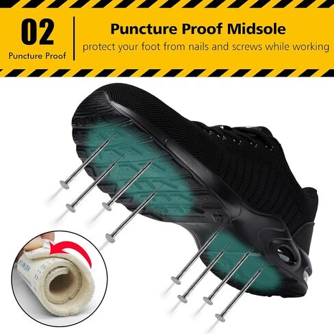 Tinefiy Steel Toe Shoes for Women Comfortable Safety Work Sneaker | Steel toe, Puncture Proof, Lightweight Comfortable, slip-resistant, Cushioning, worker in Warehouse,Construction,Factory in Kuwait