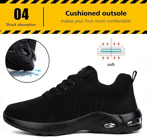 Tinefiy Steel Toe Shoes for Women Comfortable Safety Work Sneaker | Steel toe, Puncture Proof, Lightweight Comfortable, slip-resistant, Cushioning, worker in Warehouse,Construction,Factory in Kuwait