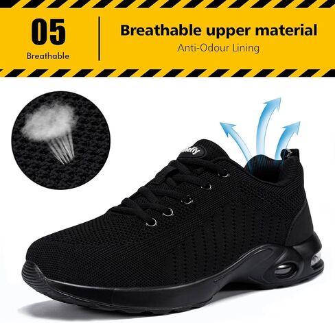 Tinefiy Steel Toe Shoes for Women Comfortable Safety Work Sneaker | Steel toe, Puncture Proof, Lightweight Comfortable, slip-resistant, Cushioning, worker in Warehouse,Construction,Factory in Kuwait