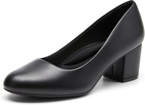 DREAM PAIRS Women's Block Heel Pumps Round Toe Dress Shoes | Round toe chunky heel pumps with a 3D cushioned insole and non-slip outsole for commuting, parties and everyday wear in Kuwait