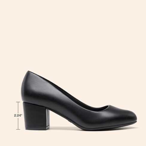 DREAM PAIRS Women's Block Heel Pumps Round Toe Dress Shoes | Round toe chunky heel pumps with a 3D cushioned insole and non-slip outsole for commuting, parties and everyday wear in Kuwait