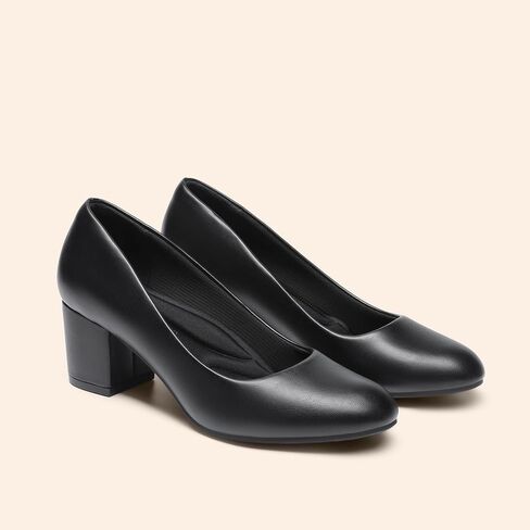 DREAM PAIRS Women's Block Heel Pumps Round Toe Dress Shoes | Round toe chunky heel pumps with a 3D cushioned insole and non-slip outsole for commuting, parties and everyday wear in Kuwait