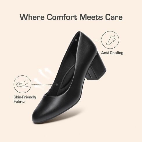 DREAM PAIRS Women's Block Heel Pumps Round Toe Dress Shoes | Round toe chunky heel pumps with a 3D cushioned insole and non-slip outsole for commuting, parties and everyday wear in Kuwait