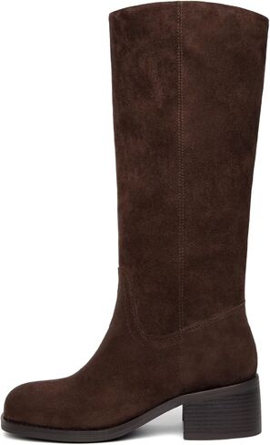 Knee High Boots Women Square Toe Chunky Block Heel Banana Campus Boot Wide Calf Comfortable Low Heel Riding Long Boots in Kuwait