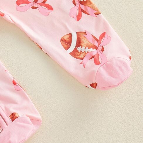 Newborn Baby Girl Fall Outfits Print Zipper Footed Romper Winter Clothes | Polyester Blend, Crewneck, Long Sleeve, Ruffled, Headband, Suitable for Football Activities and Halloween, 0-12 Months in Kuwait