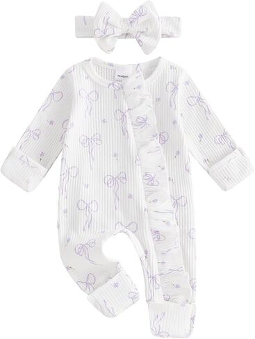 Newborn Baby Boy Clothes Cute Fall Long Sleeve Footed Jumpsuit | Baby Boy Coming Home Outfit,Baby Fall One-piece Jumpsuit,Doll Collar Romper,Long Sleeve Plaid Clothes,Preemie,Newborn,0-6M in Kuwait