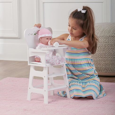 Badger Basket Wooden Doll High Chair + Toy Rocking Cradle with Bedding and Free Personalization Kit, fits 18-inch Dolls, White Rose in Kuwait