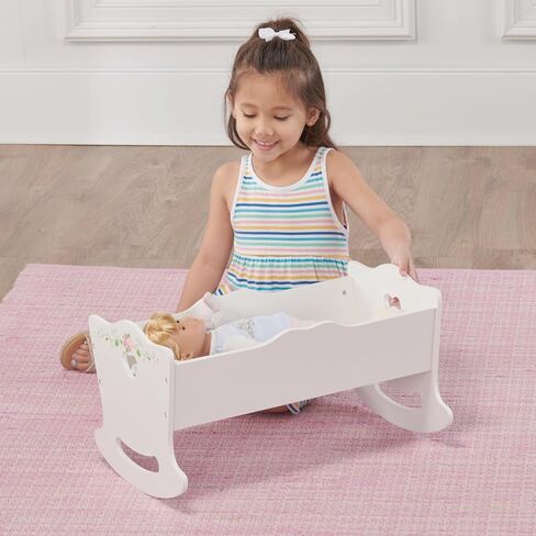 Badger Basket Wooden Doll High Chair + Toy Rocking Cradle with Bedding and Free Personalization Kit, fits 18-inch Dolls, White Rose in Kuwait