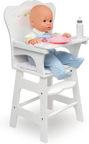 Badger Basket Wooden Doll High Chair + Toy Rocking Cradle with Bedding and Free Personalization Kit, fits 18-inch Dolls, White Rose in Kuwait