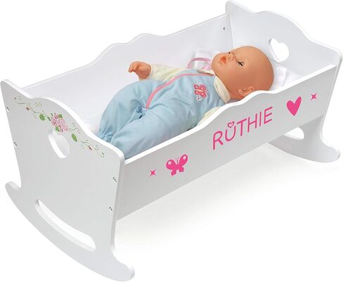 Badger Basket Wooden Doll High Chair + Toy Rocking Cradle with Bedding and Free Personalization Kit, fits 18-inch Dolls, White Rose in Kuwait
