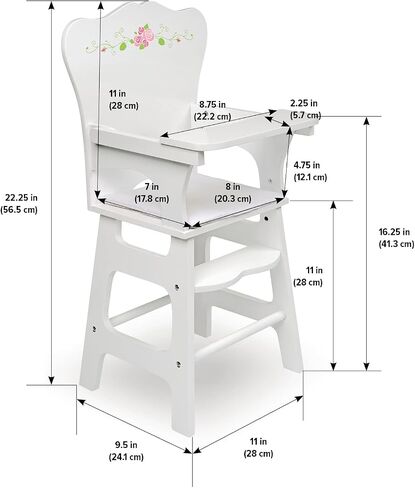 Badger Basket Wooden Doll High Chair + Toy Rocking Cradle with Bedding and Free Personalization Kit, fits 18-inch Dolls, White Rose in Kuwait