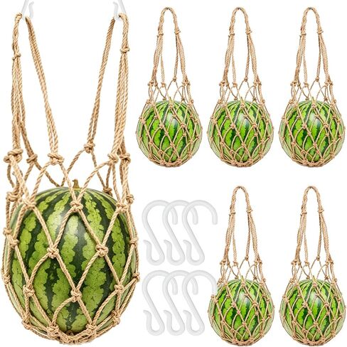 6 Packs Large Jute Melon Hammocks for Trellis with Hanging Hooks(52cm) | Sturdy Watermelon Holder for Garden, Reusable Melon Cradle for Vertical Garden Growing Cantaloupe, Pumpkin, Watermelon in Kuwait