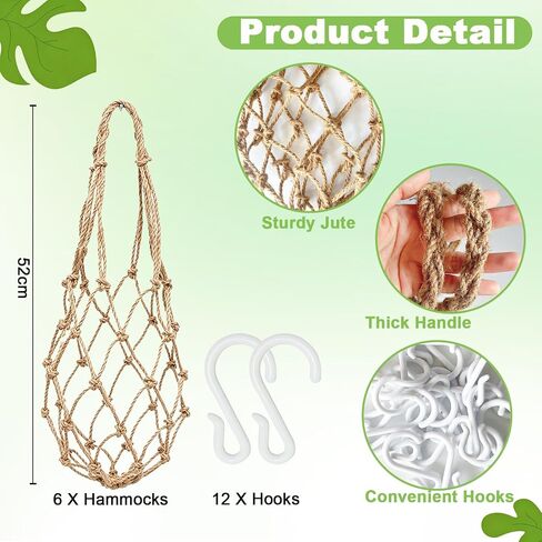 6 Packs Large Jute Melon Hammocks for Trellis with Hanging Hooks(52cm) | Sturdy Watermelon Holder for Garden, Reusable Melon Cradle for Vertical Garden Growing Cantaloupe, Pumpkin, Watermelon in Kuwait