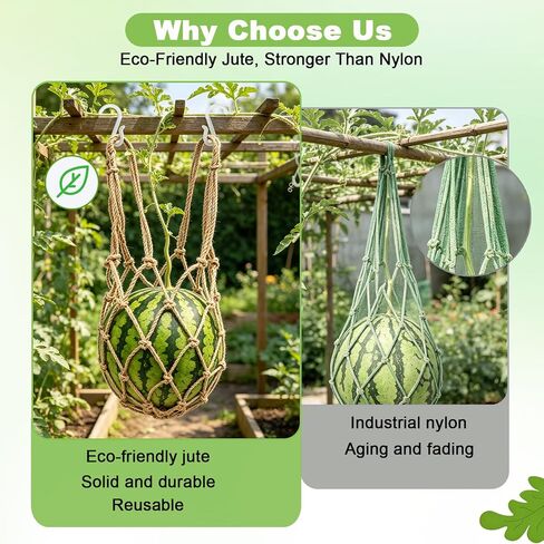 6 Packs Large Jute Melon Hammocks for Trellis with Hanging Hooks(52cm) | Sturdy Watermelon Holder for Garden, Reusable Melon Cradle for Vertical Garden Growing Cantaloupe, Pumpkin, Watermelon in Kuwait