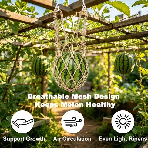 6 Packs Large Jute Melon Hammocks for Trellis with Hanging Hooks(52cm) | Sturdy Watermelon Holder for Garden, Reusable Melon Cradle for Vertical Garden Growing Cantaloupe, Pumpkin, Watermelon in Kuwait