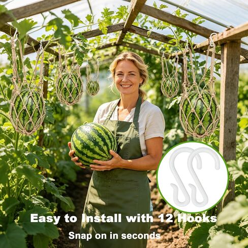 6 Packs Large Jute Melon Hammocks for Trellis with Hanging Hooks(52cm) | Sturdy Watermelon Holder for Garden, Reusable Melon Cradle for Vertical Garden Growing Cantaloupe, Pumpkin, Watermelon in Kuwait