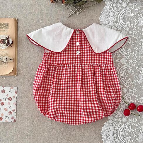 Baby Girl Strawberry Romper Gingham Bubble Outfit, Cute Dress Style Summer Clothes for Infant Girls (1-18 Months) in Kuwait