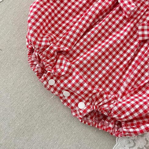Baby Girl Strawberry Romper Gingham Bubble Outfit, Cute Dress Style Summer Clothes for Infant Girls (1-18 Months) in Kuwait