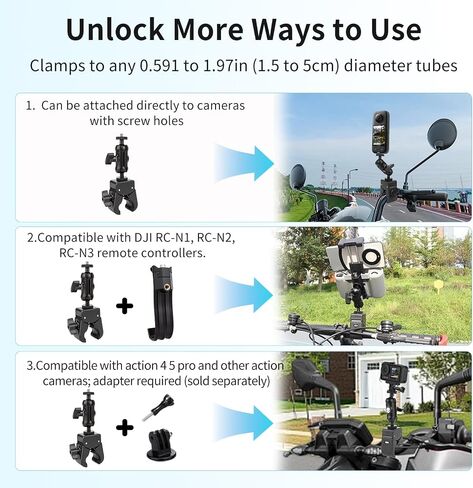 CQT Motorcycle Bicycle Mount Bracket for DJI RC-N3/N2/N1 Remote Accessories | Cycling Bike Handlebar Holder Clamp for DJI Lito 1/X1 Mini 5 4 3 Pro Air 3 3S 2S/Neo 2/Mini 4k 2/Flip/Specta Mini in Kuwait