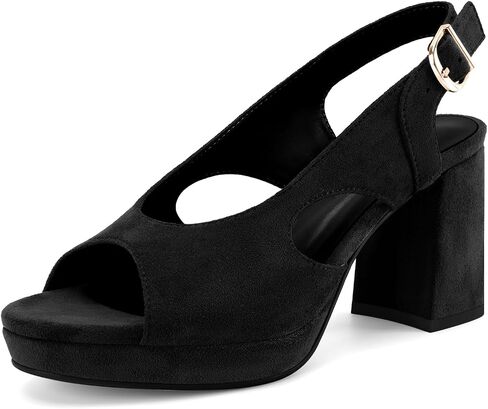 Women's Chunky Platform Sandals Block Slingback Heeled Sandals | Comfy Heels Roman Sandals Chunky High Heels Open Peep Toe Ankle Strap Suede Summer Dress Shoes in Kuwait