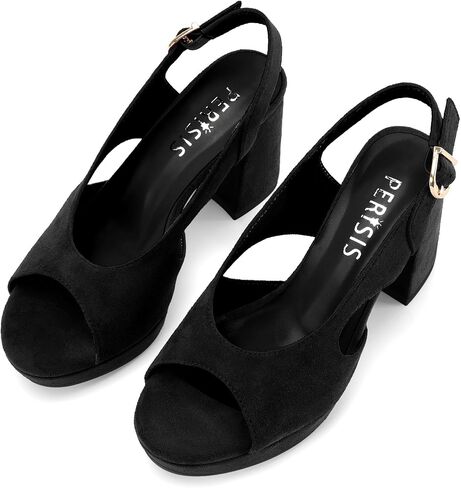 Women's Chunky Platform Sandals Block Slingback Heeled Sandals | Comfy Heels Roman Sandals Chunky High Heels Open Peep Toe Ankle Strap Suede Summer Dress Shoes in Kuwait