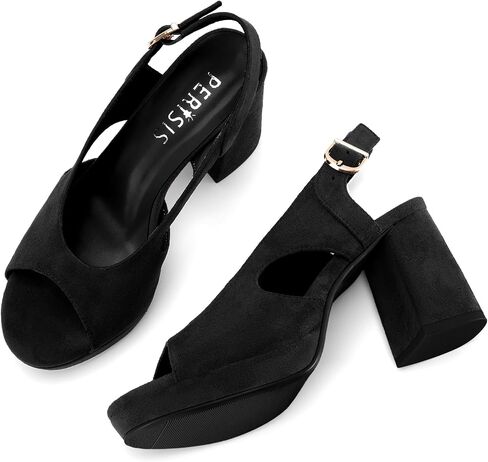 Women's Chunky Platform Sandals Block Slingback Heeled Sandals | Comfy Heels Roman Sandals Chunky High Heels Open Peep Toe Ankle Strap Suede Summer Dress Shoes in Kuwait