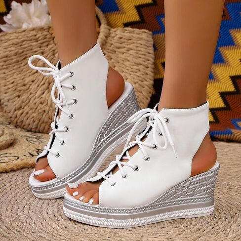 Women's Platform Wedge Sandals Y2K Lace Up Peep Toe High Top Sneaker Wedges Comfortable Backless Goth Summer Shoes in Kuwait