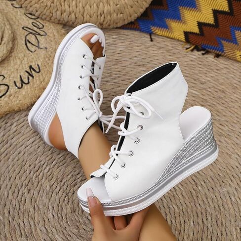 Women's Platform Wedge Sandals Y2K Lace Up Peep Toe High Top Sneaker Wedges Comfortable Backless Goth Summer Shoes in Kuwait