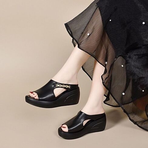 Fashion Women Ankle Strap Open Toe Platform Wedge Sandals Comfy Breathable Slingback Dress Shoes Summer High Heel Sandals in Kuwait