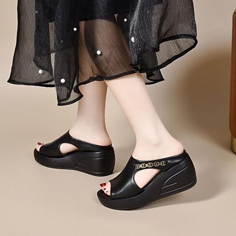 Fashion Women Ankle Strap Open Toe Platform Wedge Sandals Comfy Breathable Slingback Dress Shoes Summer High Heel Sandals in Kuwait