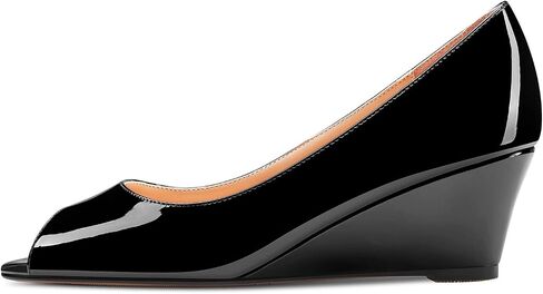 HDEUOLM Women Low Wedge Heel Peep Open Toe Slip-on Pumps Classic Cute Dress Sandals 2.0 Inches Heels in Kuwait