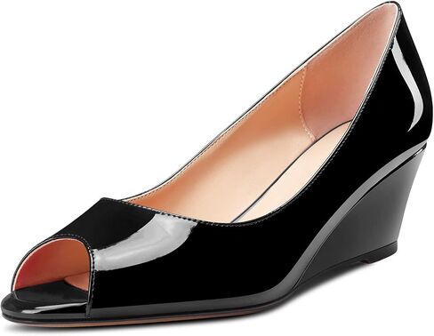 HDEUOLM Women Low Wedge Heel Peep Open Toe Slip-on Pumps Classic Cute Dress Sandals 2.0 Inches Heels in Kuwait